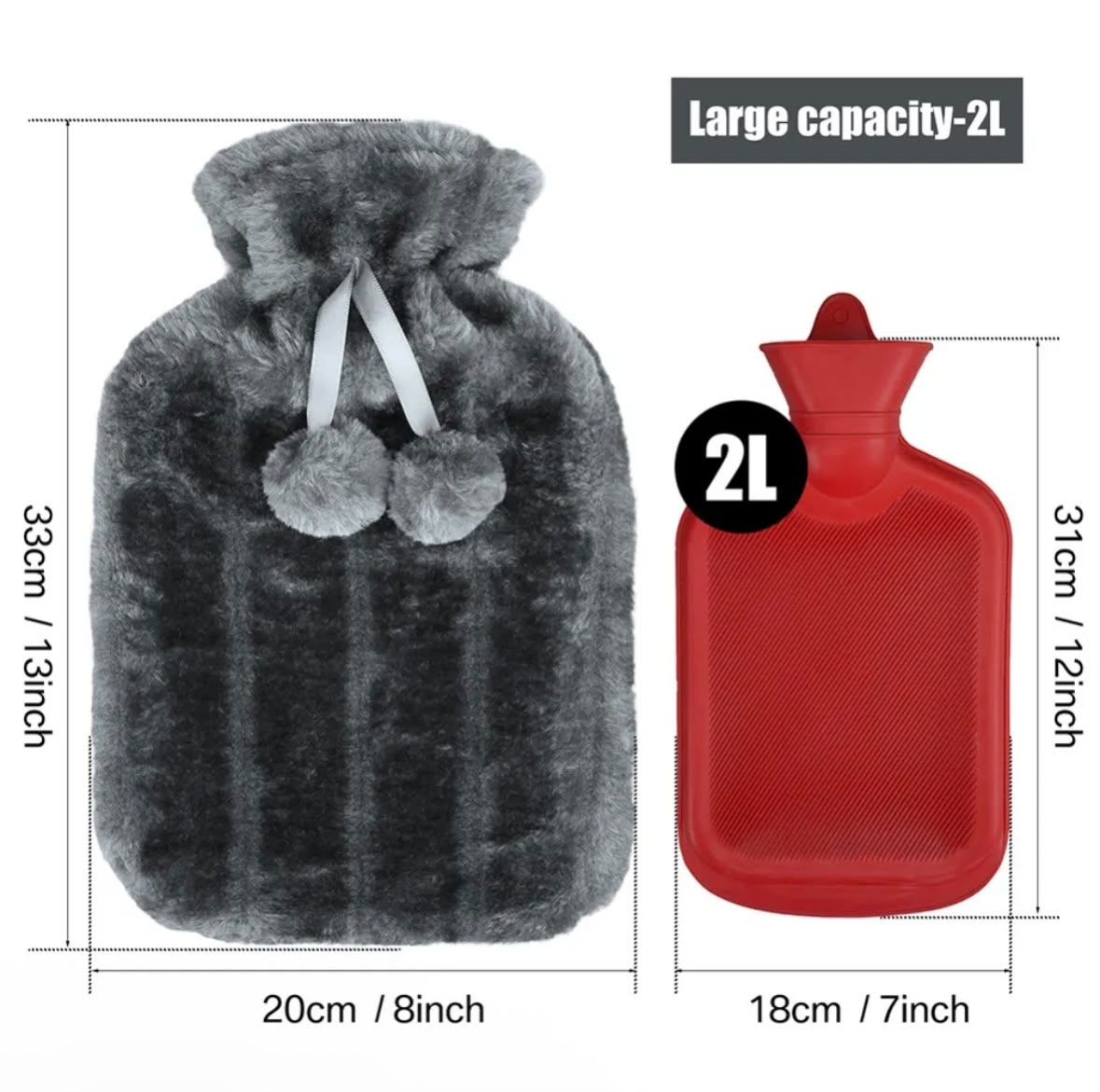 Hot Water Bottle With Cover Luxury Soft Fluffy 2L - Image 2