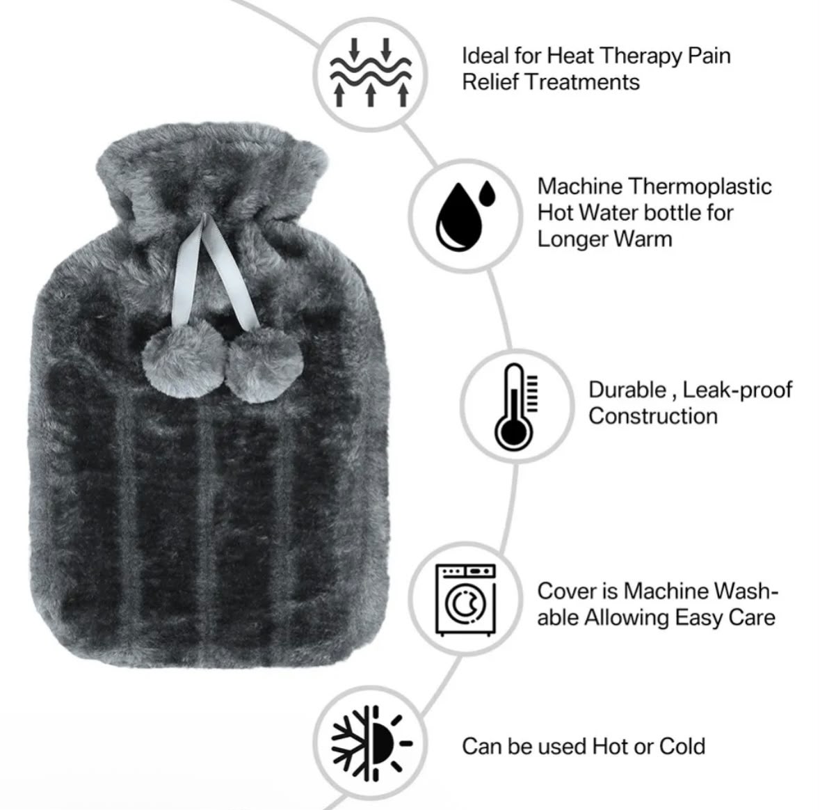 Hot Water Bottle With Cover Luxury Soft Fluffy 2L - Image 3